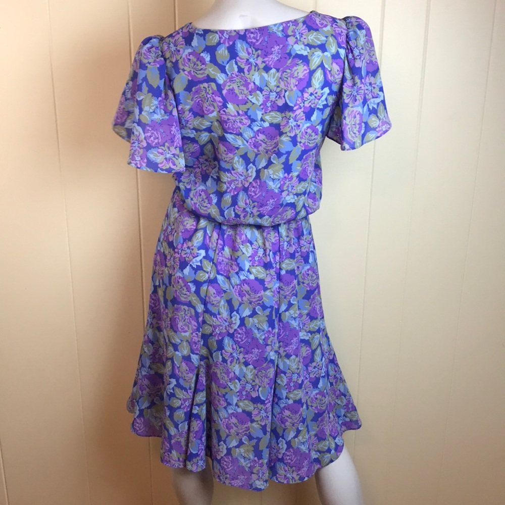 Vintage 70s/80s Blue Purple Dress w/ Floral Print - Picture 2 of 7